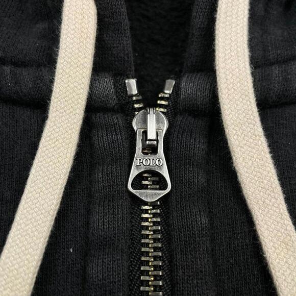 Polo Ralph Lauren Full Zip Hoodie Medium Black Fleece Classic Jacket Red Pony - Picture 3 of 8